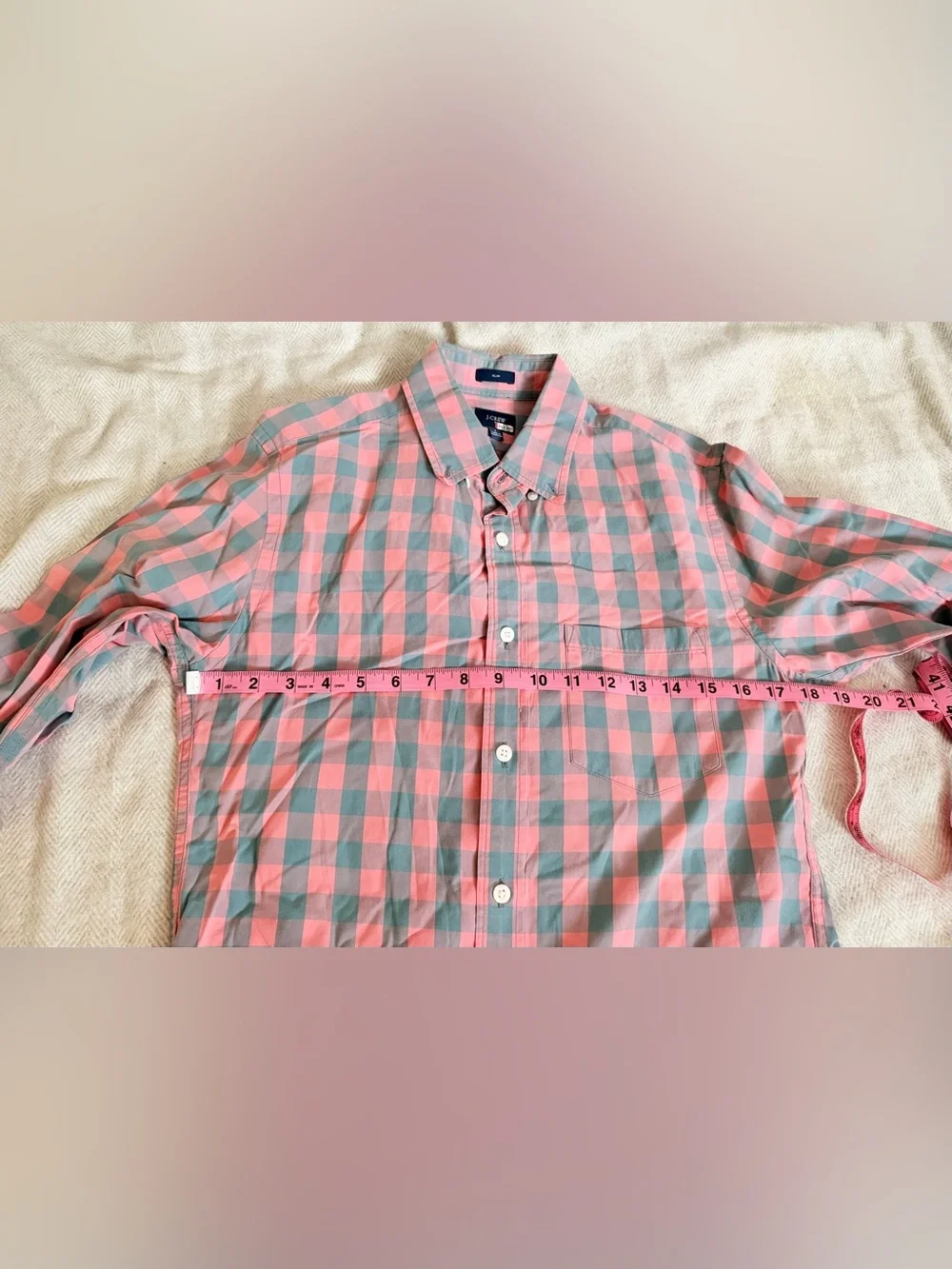 J.Crew Men’s Pink & Gray Gingham Button Down Shirt Long Sleeve Size Small Slim